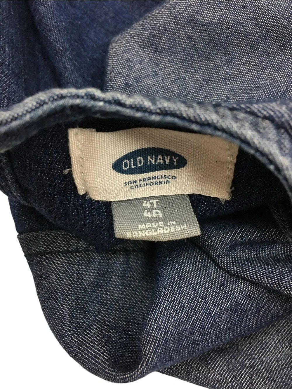 OLD NAVY Kid’s Top Boxy Chambray Two Tone Denim Shirt Pocket Cap Sleeve Size 4T